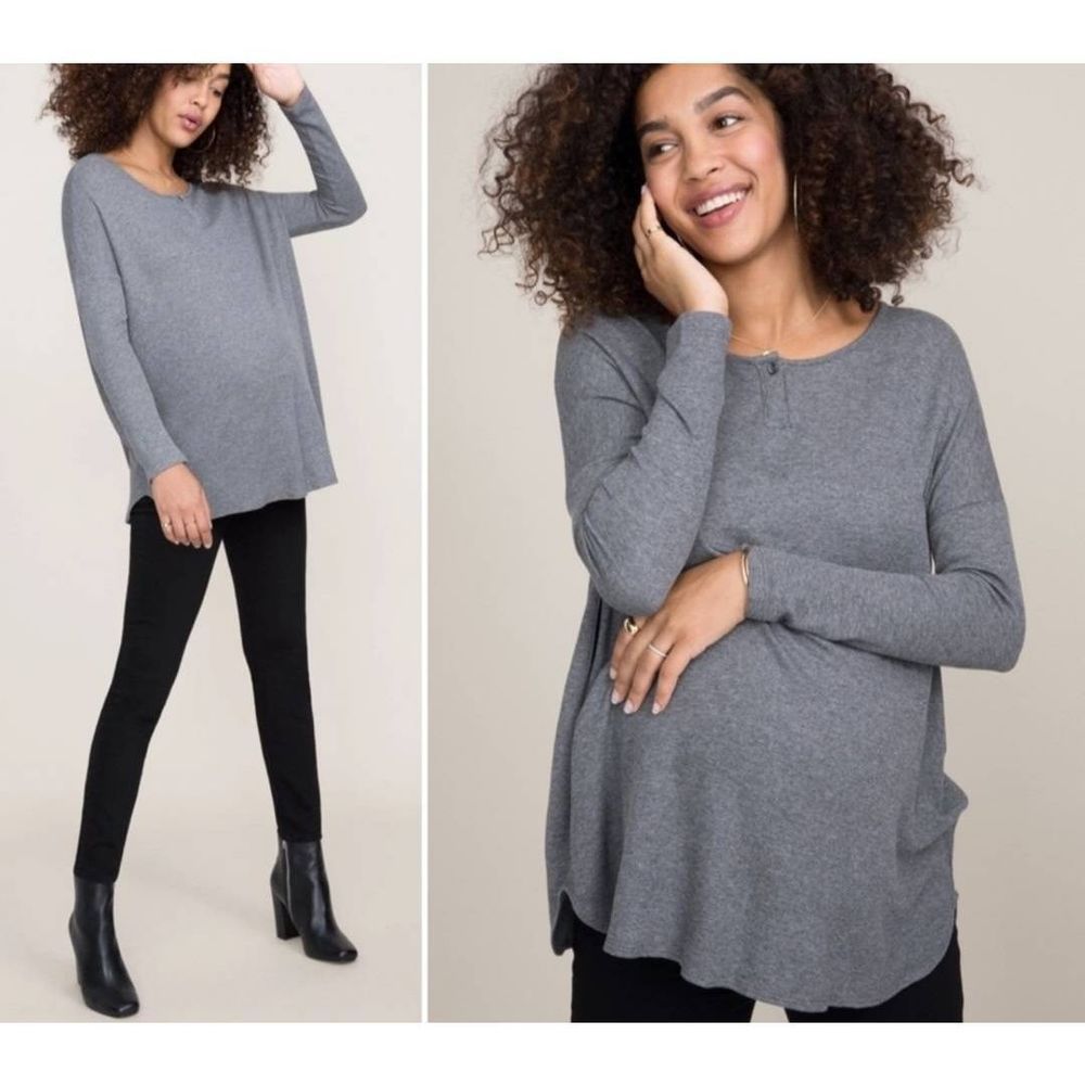 Hatch The Waffle Henley Long Sleeve Tunic Top in Charcoal Gray sz 0 (0-2)